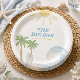 Plato De Papel La Gran Playa Surf Verano Acuarela Costera