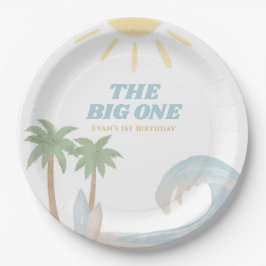 Plato De Papel La Gran Playa Surf Verano Acuarela Costera 