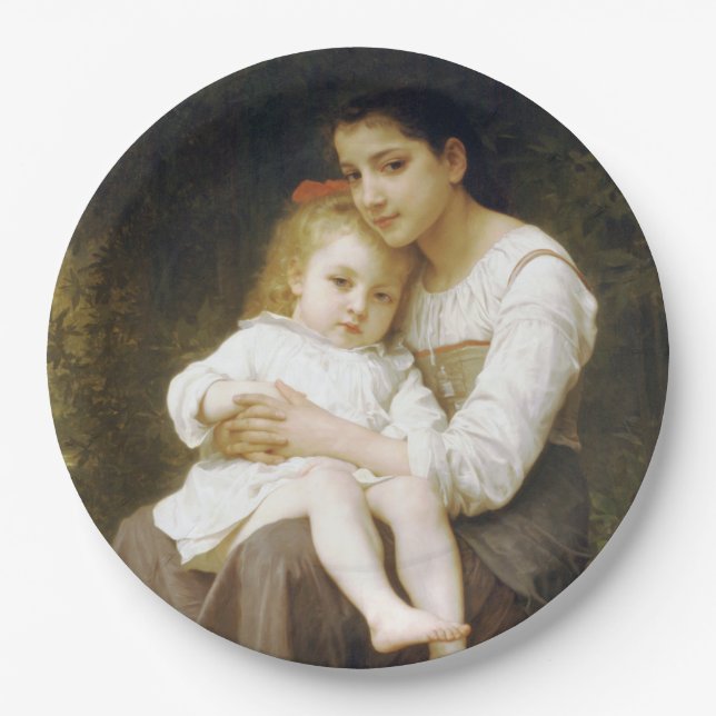 Plato De Papel La hermana mayor (por William Bouguereau) (Anverso)