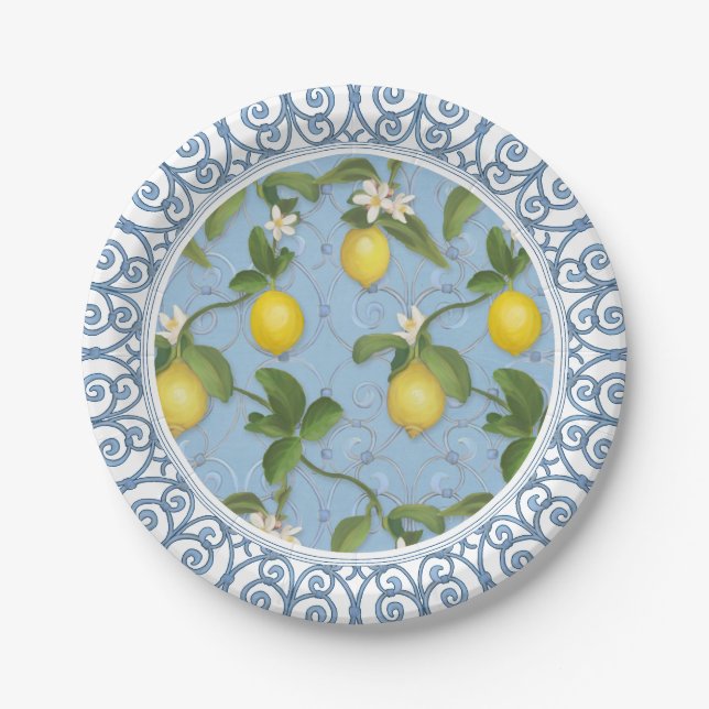 Plato De Papel La hoja de Espalier del árbol de limón sale de (Anverso)