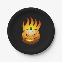 Plato De Papel La Jack O'lantern está encendida y arde intensamen