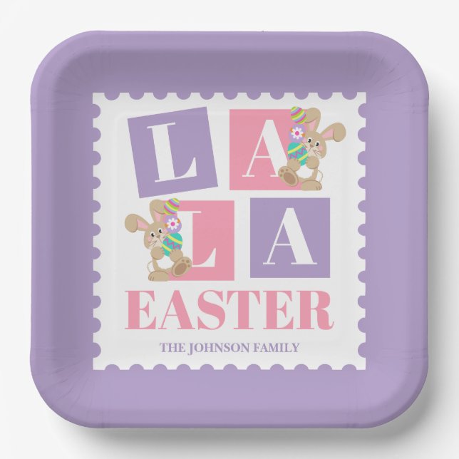 Plato De Papel La La Easter Bunny Pastel Party Plates (Anverso)