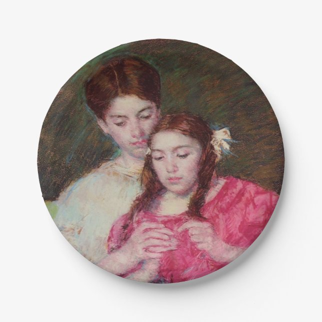Plato De Papel La lección de Crochet (dos hermanas) (Anverso)