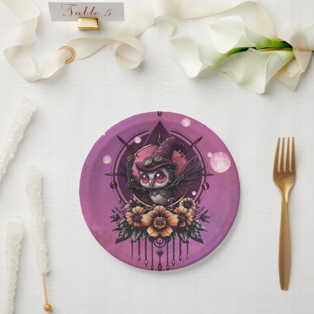 Plato De Papel La lechuza Steampunk: guardiana de secretos. (Boda)