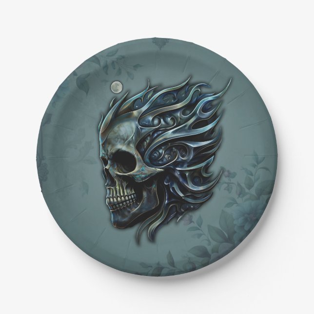 Plato De Papel La llama de la vida: un diseño de cráneo. (Anverso)