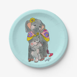 Plato De Papel La mamá elefante y el Fiesta bebé tocan azul
