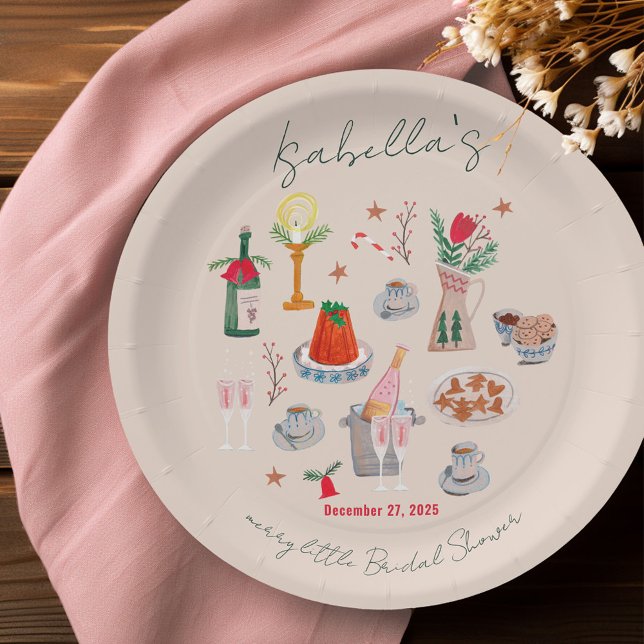 Plato De Papel La mano dibujó una espeluznante cereza pequeña duc (Hand Drawn Whimsical Merry Little Bridal Shower Paper Plates)