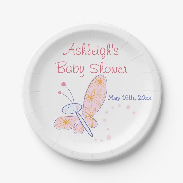 Plato De Papel La mariposa feliz Baby Shower (Anverso)