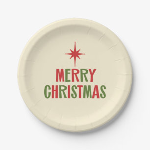 Plato De Papel La Minimalista Retro Medio siglo Feliz Navidad