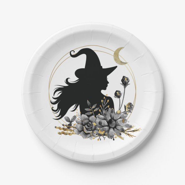 Plato De Papel La moderna bruja contemporánea de Halloween (Anverso)