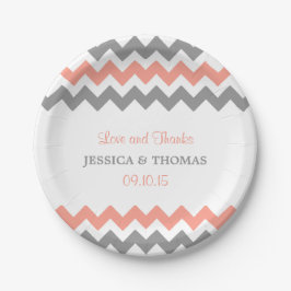 Plato De Papel La moderna colección de Bodas Chevron - rosa y gri