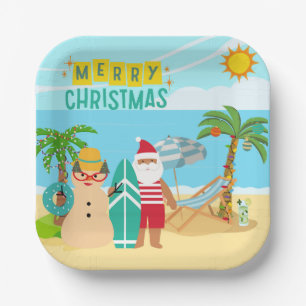 Plato De Papel La Navidad de la playa de Santa