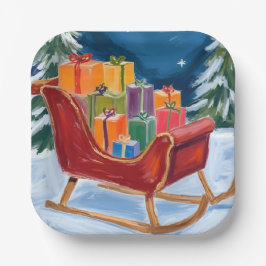 Plato De Papel La navidad del ferry de Santa Claus en Sleigh