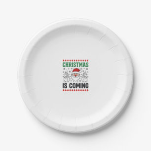 Plato De Papel La Navidad Está Llegando Diseño de Santa Claus Mue