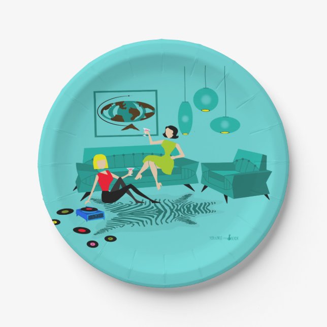 Plato De Papel La noche de los chicas retros en las placas de (Anverso)