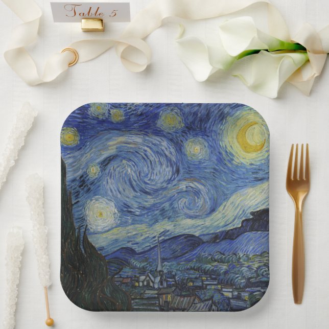 Plato De Papel La noche estrellada (Vincent van Gogh) (arte famos (Boda)