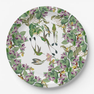 Plato De Papel La orquídea de los pájaros del colibrí florece