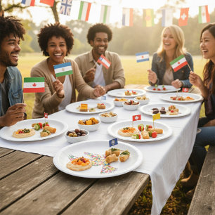 Plato De Papel La paloma de la paz mundial hecha con banderas int