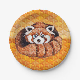 Plato De Papel La panda roja refiere cubismo anaranjado