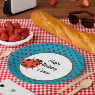 Plato De Papel La parábola y los puntos de polka personalizados