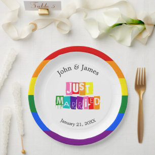 Plato De Papel La pareja de Bodas gay casados LGBTQ