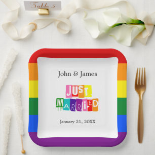 Plato De Papel La pareja de Bodas gay casados LGBTQ