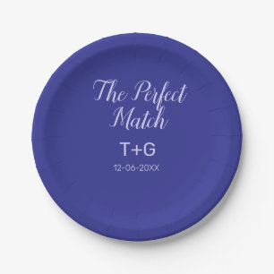 Plato De Papel La pareja perfecta azul real lujo añadir nombre de