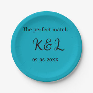 Plato De Papel la pareja perfecta nombre letra fecha azul sim