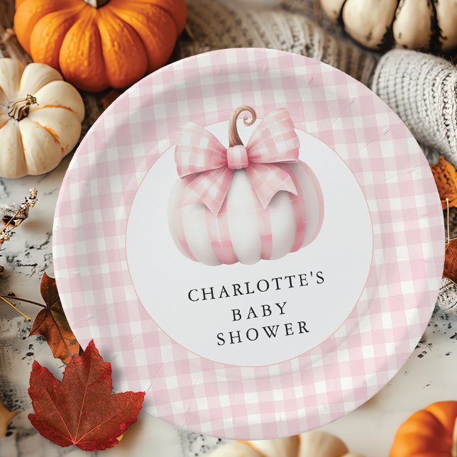Plato De Papel La pequeña calabaza rosada de Gingham (Subido por el creador)