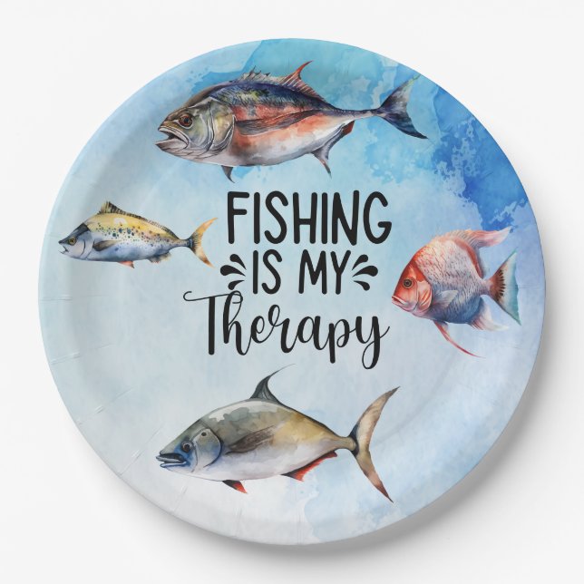 Plato De Papel La pesca es mi servilleta de terapia (Anverso)