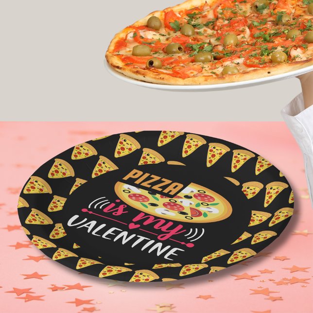 Plato De Papel La pizza es mi Fiesta gracioso de San Valentín (Pizza Is My Valentine Funny Party Paper Plates)