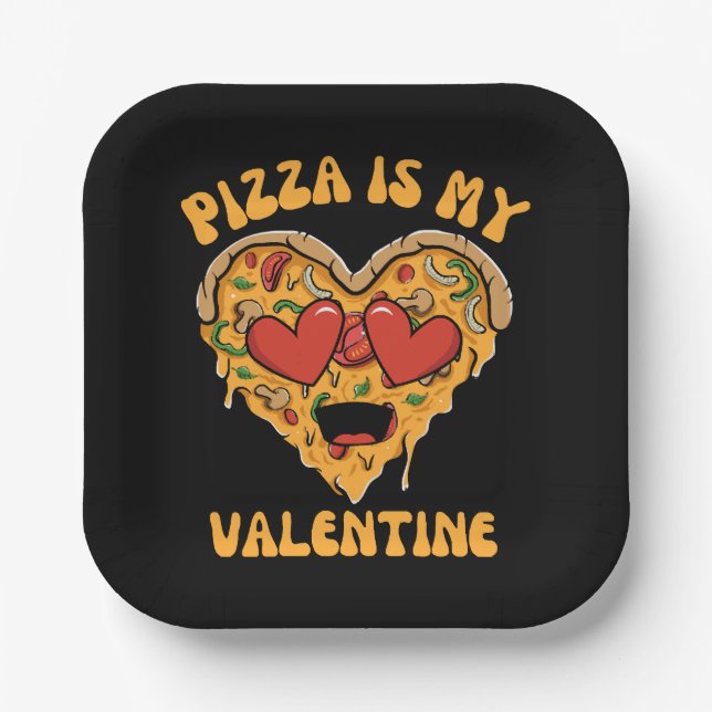 Plato De Papel La pizza es mi San Valentín (Anverso)