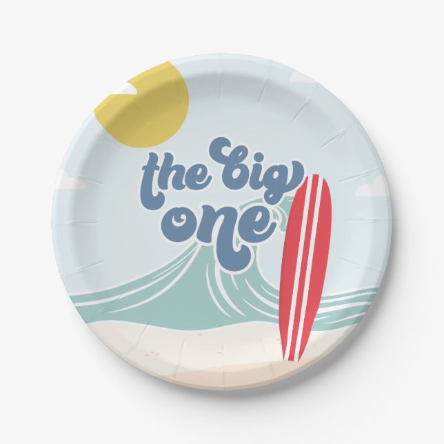 Plato De Papel La Playa de Surf The Big One 1er Cumpleaños (Anverso)