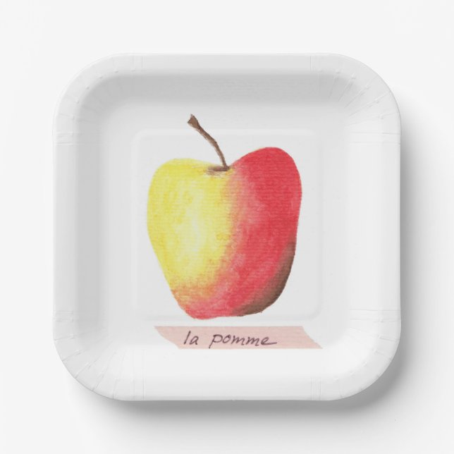 Plato De Papel La pomme / El aprendizaje francés de manzanas (Anverso)