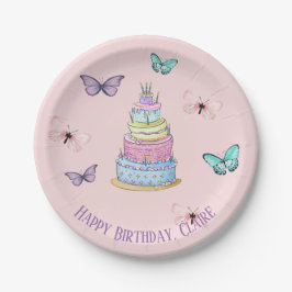 Plato De Papel La princesa Party, mariposas y torta del chica