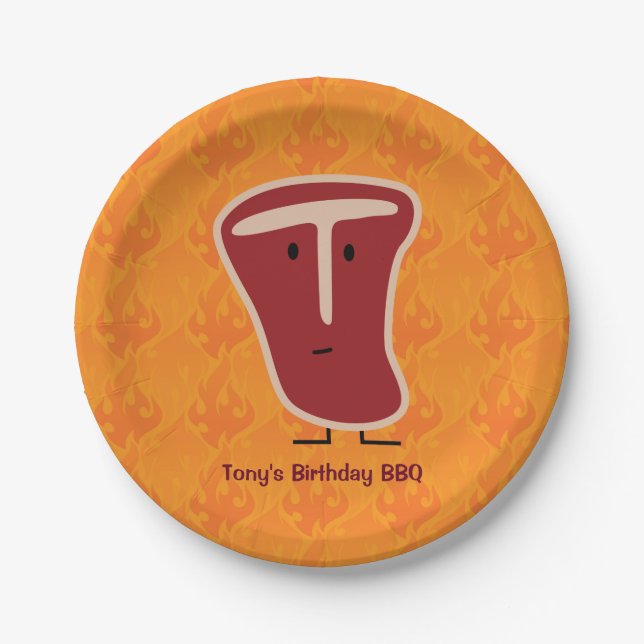 Plato De Papel la proteína de la carne del filete del T-hueso asó (Anverso)