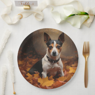 Plato De Papel La Rat Terrier en otoño se inspira en las hojas