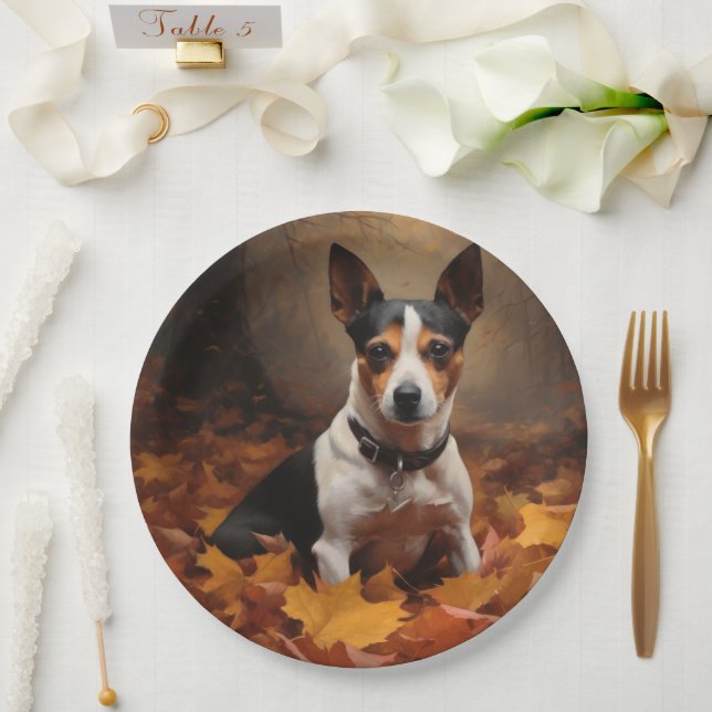 Plato De Papel La Rat Terrier en otoño se inspira en las hojas (Boda)