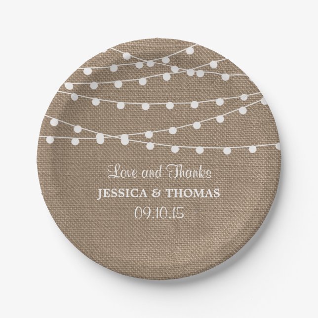 Plato De Papel La Rustic Burlap String ilumina la colección Boda (Anverso)