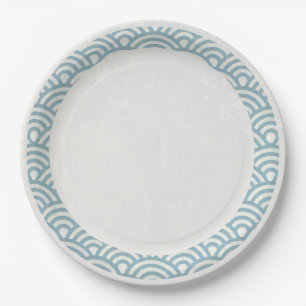 Plato De Papel La Seigaiha japonesa ondea elegantemente azul clar