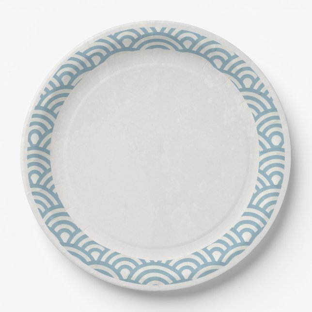 Plato De Papel La Seigaiha japonesa ondea elegantemente azul clar (Anverso)