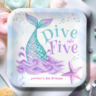 Plato De Papel La sirena 5 cumpleaños se hunde en cinco