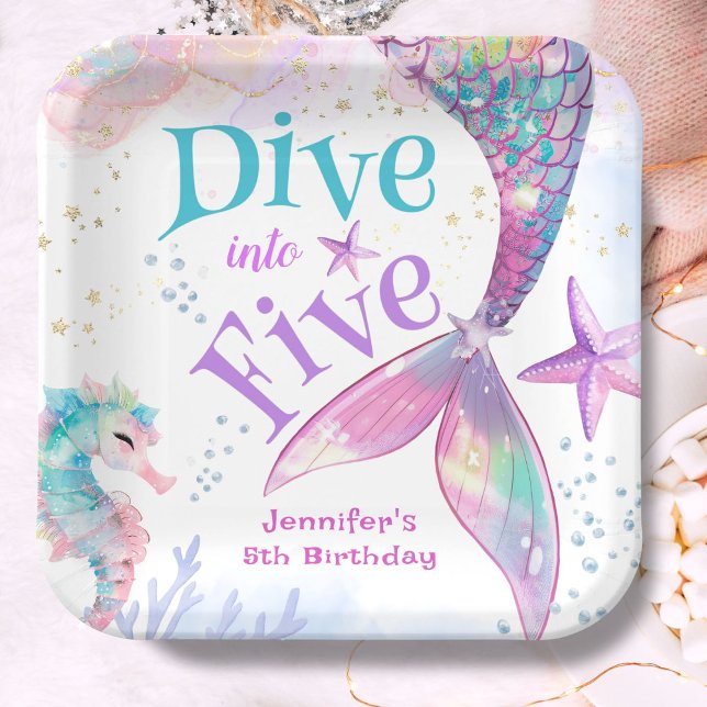 Plato De Papel La sirena 5 cumpleaños se hunde en cinco (Subido por el creador)