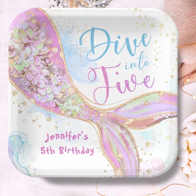 Plato De Papel La sirena 5 cumpleaños se hunde en cinco moradas (Subido por el creador)
