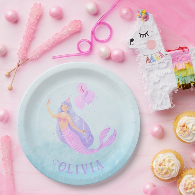Plato De Papel La sirena bajo el mar Edad Chica de cumpleaños azu (Fiesta)