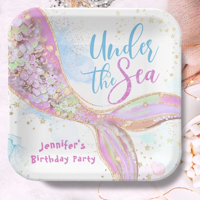 Plato De Papel La Sirena Cumpleaños Rosa Bajo El Mar (Subido por el creador)