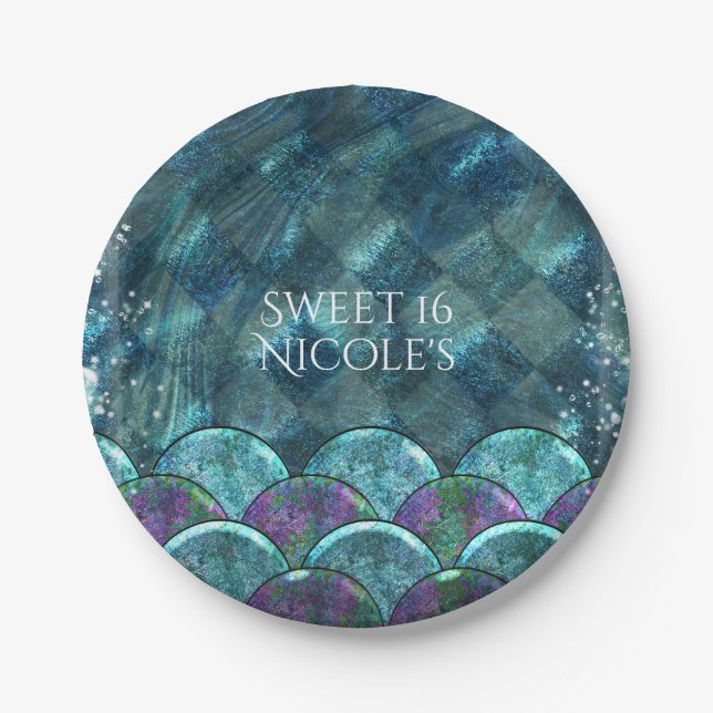 Plato De Papel La sirena escala bajo la fiesta de cumpleaños del  (Anverso)