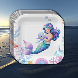 Plato De Papel La sirena suave bajo el agua del mar Baby Shower