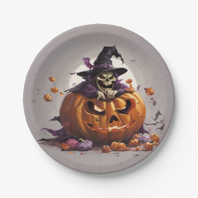 Plato De Papel La sorcière et la citrouille (Anverso)