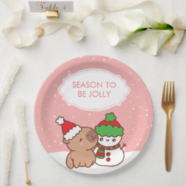Plato De Papel La Temporada De Capibara Y Snowman Para Ser Jolly 